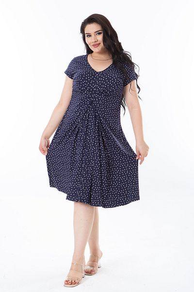 Şans Φόρεμα Navy Blue με V λαιμόκοψη - Point Pattern, Plus Size 65n38210