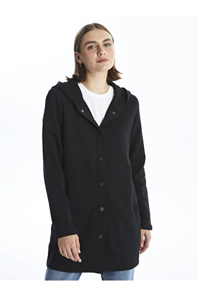 LC Waikiki Anthracite Melange Hooded Basic Women's Cardigan