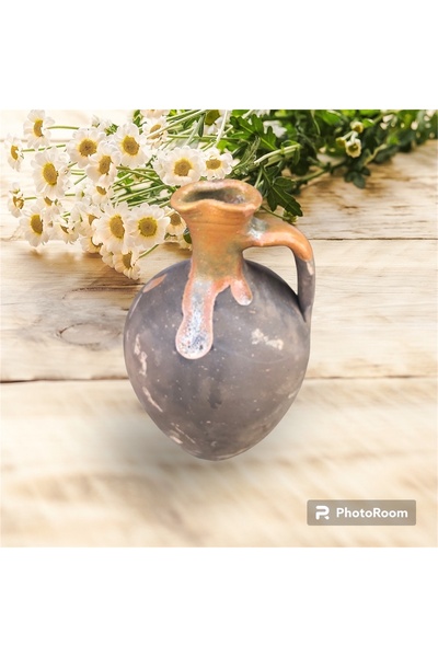 egesaksı Büzük ağızlı sarı sırlı rustik eskitme testi