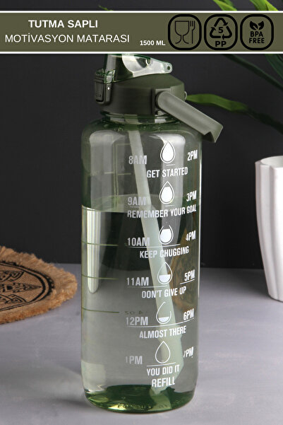 Poomy Kapaklı Tutma Saplı 1500 ML Motivasyon Su Şişesi