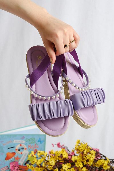 Oksit Aly Pearl Drawstring Detailed Women's Sandals