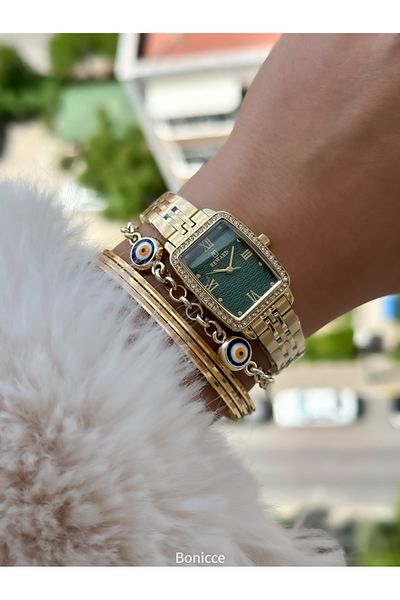 Reward Gold Colored Steel Cord Rectangular Case Women's Wristwatches - Bracelet