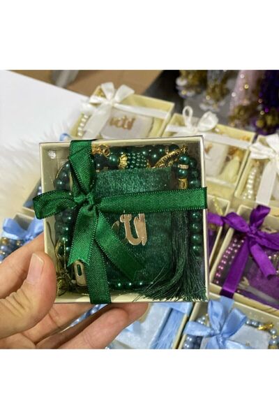 çeyizlik setim Hediyelik Yeşil Mini Kuran Ve Inci Tesbih Seti