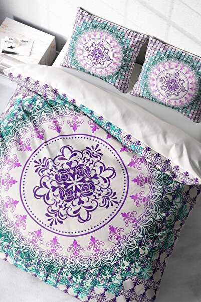 MonoHome طقم غطاء لحاف مزدوج من الساتان القطني 100% مع ملاءات مرنة التركيز