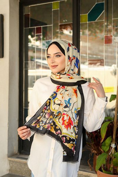 Hint İpek Wool Cashmere Patterned Shawl Model - Yunkv01-02