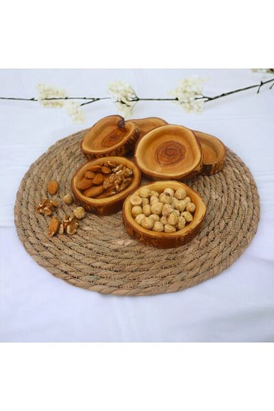 Krb Ahsap 4-Piece Natural Bowl Set - Olive Wood, Snack Bowl and Sugar Bowl Wooden Bowl