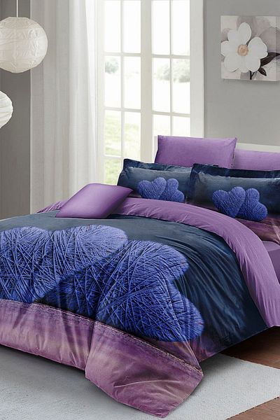 MonoHome 100% Cotton Satin Double Duvet Cover Set with Elastic Sheets Wool Heart