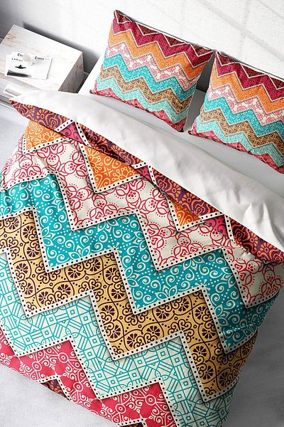 PerlaSera 3D Custom Design - Double Zigzag Motif Duvet Cover Set, Tight Woven Cotton Satin