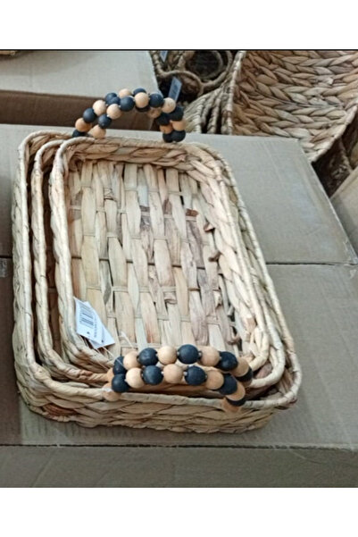 by sado مجموعة من 3 صواني مربعة من الخوص