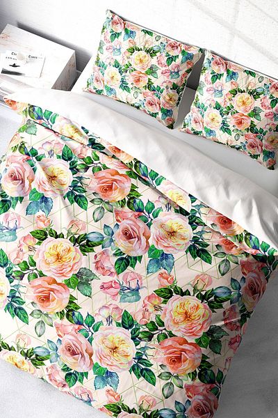 PerlaSera 3D Custom Designed Flower Spring - Double Cotton Satin Duvet Cover Set