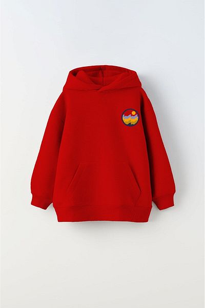 The Champ Clothing Унисекс детски суитшърт с качулка и червен принт Polar Rise And Enjoy