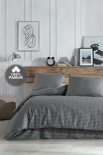 Simple Deco Set cuvertură de pilota neagră, mini pătrată, 100% bumbac