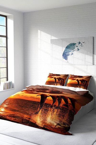 PerlaSera Dolphin1 - Cotton Satin Double Duvet Cover Set with 3D Special Design