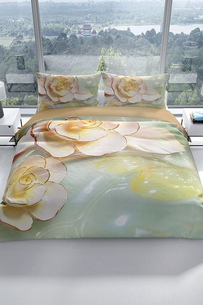 PerlaSera Silvery 3d Cotton Satin Double Duvet Cover Set