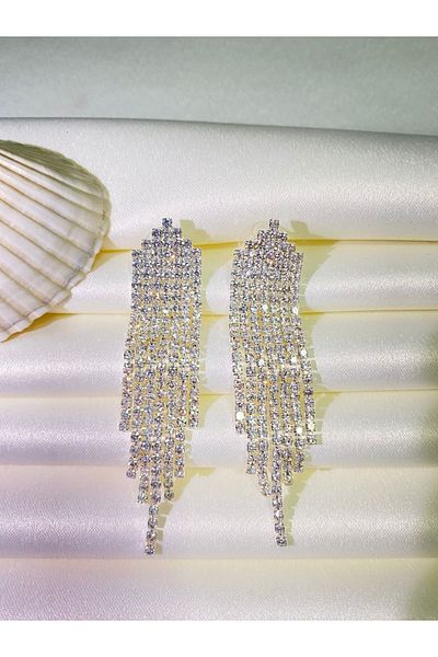 Furtek Aksesuar Karya Model Rhinestone and Dangle Glitter Women's Evening Dress Earrings - For Casual, Wedding and Engagement