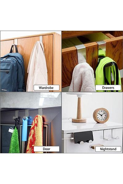 meditroia Hanger Behind Door Robe Hanger Kitchen Bathroom, Towel, Clothes Hanger 4-Piece Metal Color