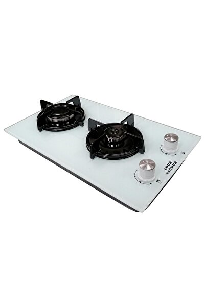 Uğur Yağmur Çakmaklı 2 Gözlü Cam Ankastre Ocak Beyaz Tüplü (LPG) Karavan / Tekne Uyumlu