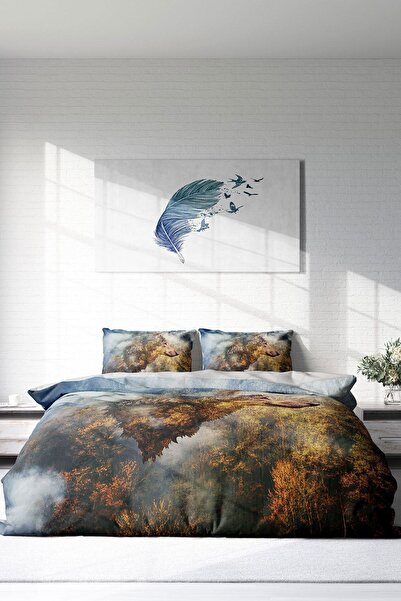 PerlaSera Τρισδιάστατο Προσαρμοσμένο Σχέδιο - Σετ Παπλωματοθήκη Διπλό, Βαμβακερό Σατέν Πυκνό, Wolfface