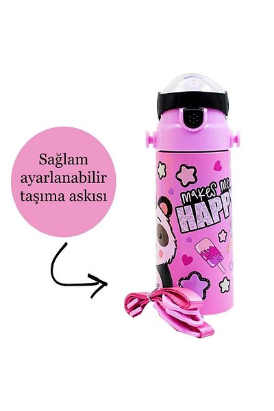 MUGGLE Steel Flask with Straw MT-2635 Panda Pattern 550 Ml