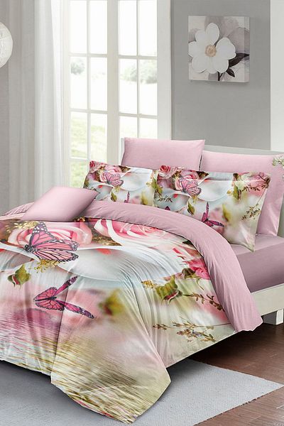 MonoHome Mother's Day Double Bedding Set Custom Woven Cotton Satin Luxury Butterflies