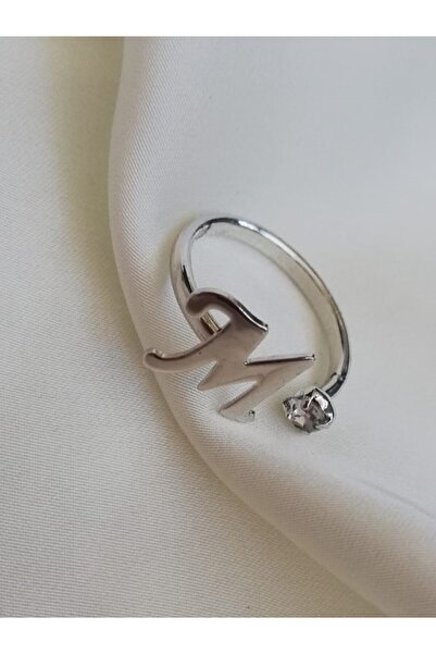 Judas Takı خاتم فضة حرف M - حجر واحد قابل للتعديل للنساء