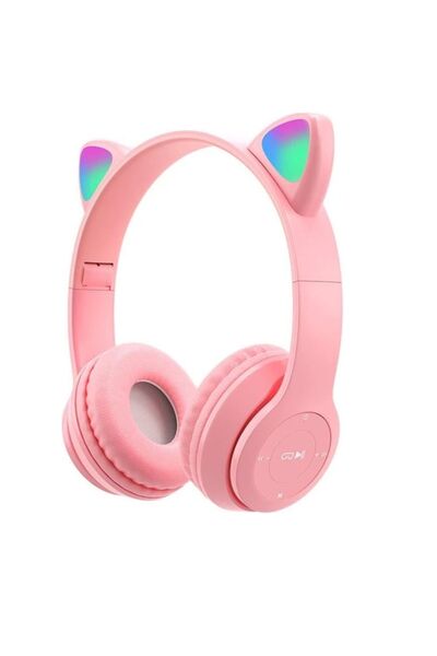 FİOPLUS Kedi Kulağı Bluetooth Kablosuz Kulaklık Rengarenk Işıklı Rgb Çocuk Oy...