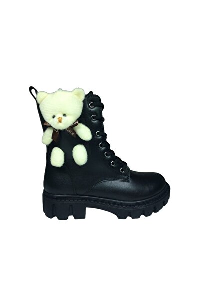 OrtopedikAL 1087 Filet Kız Çocuk Siyah Ayıcıklı Bot Bağcıklı Yanı Fermuarlı A...