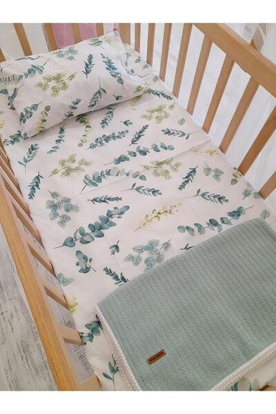 HEYBELİ ORGANİK 100% Cotton Fabric Baby/Child Elastic Sheet Set // Pillow Case Elastic Sheet Pompom Pique