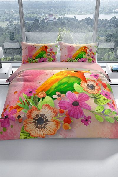 PerlaSera Birdnest 3d Cotton Satin Double Duvet Cover Set