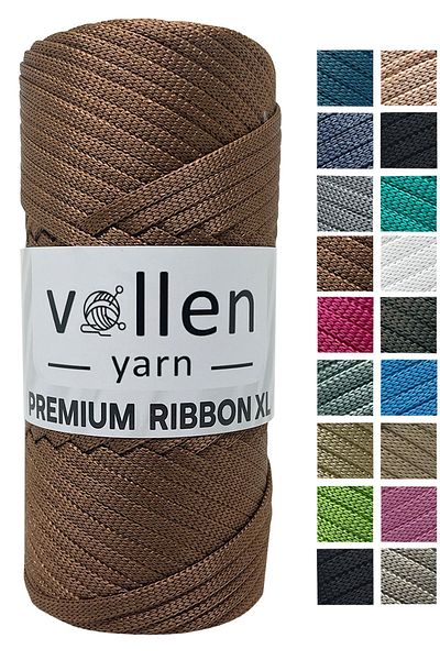 vollen yarn Premium 200gr/4mm Polyester Ribbon Thread, Macrame Thread, Bag Thread, Hobby Thread, Supla Thread, Brown