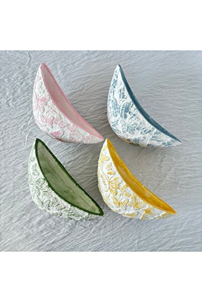 Betohome Design 4 ' lü SET KELEBEK DESENLİ DEKORATİF KASE VAZO SAKSI (MAVİ,PE...