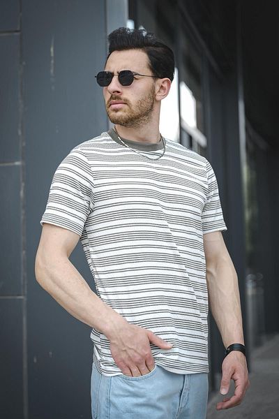 Oksit Ανδρικό μπλουζάκι Jacky με ριγέ πλεκτό γιακά Lycra