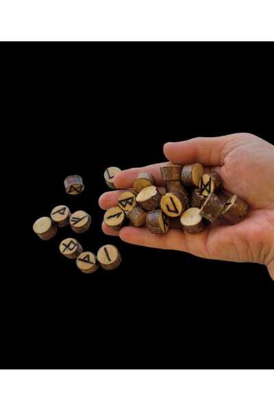 Azura Tasarım El Yapımı Ahşap Rune Taş Seti "dağlama Yöntemi Ile El Yapımı" Mini Boy 1,5 Cm Çapında