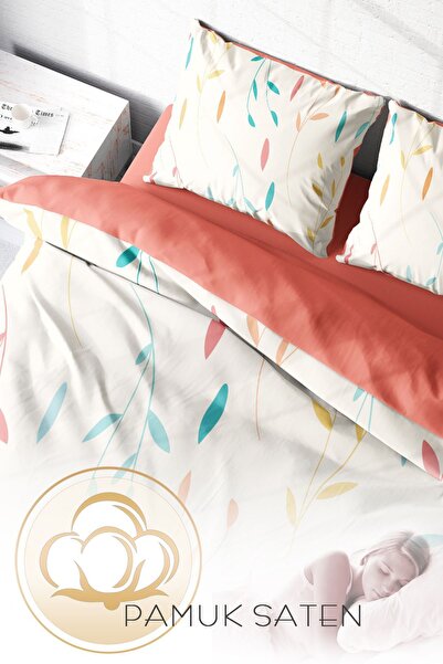 MonoHome 100% Cotton Satin Double Duvet Cover Set with Elastic Sheets and Leaf