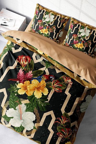 PerlaSera 3D Custom Design - Double Duvet Cover Set, Tightly Woven Cotton Satin, Figure Parrot