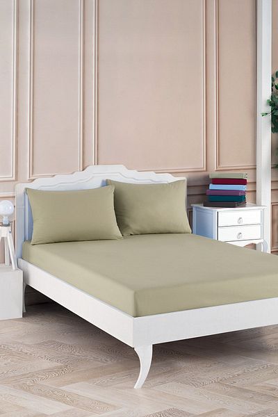 Cote Blanc 100% Cotton Percale Double Elastic Sheet Set 160x200 Stone