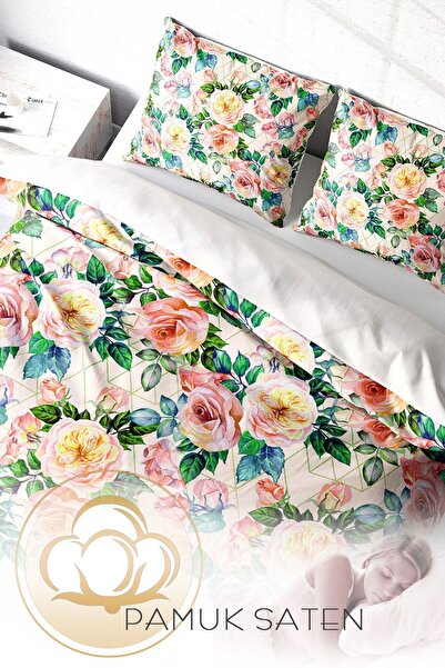 PerlaSera Двоспальний комплект постільної білизни з щільної бавовняної сатини 3D, спеціальний дизайн Flower Spring