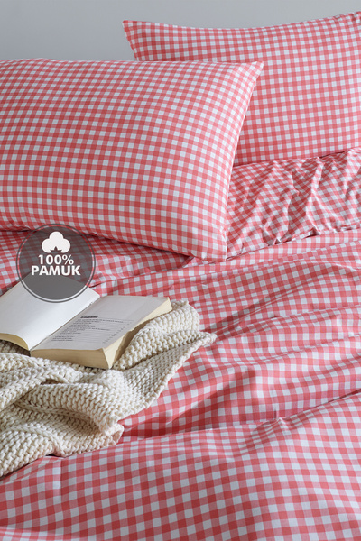 Simple Deco Ružičasti mini kvadrat - 100% pamuk Bračni Set navlaka za poplun