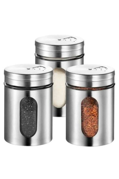 KT HOME Salt Shaker 2 Pcs Stainless Steel Coated Spice Shaker Glass 3 Tier Perforated Salt Shaker Black Pepper Shaker Spice Shaker