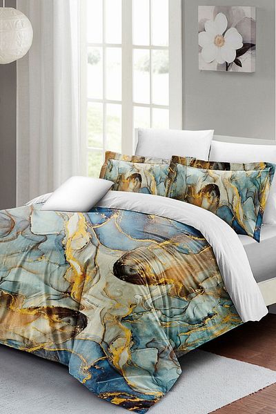 PerlaSera 3D Custom Design - Double Duvet Cover Set, Tightly Woven Cotton Satin, Marble Shiny