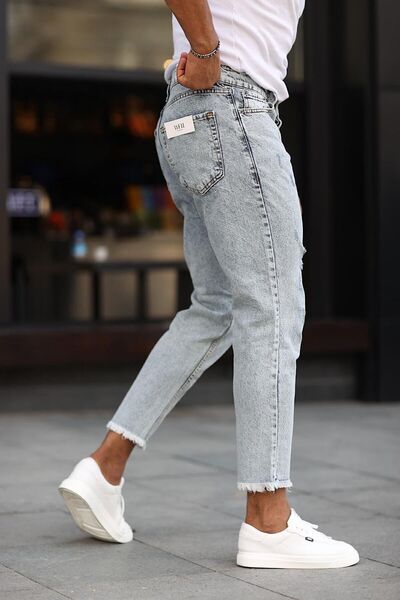 NO61 MAN Boyfriend Rahat Kalıp Açık Mavi Yırtıklı Kot Pantolon
