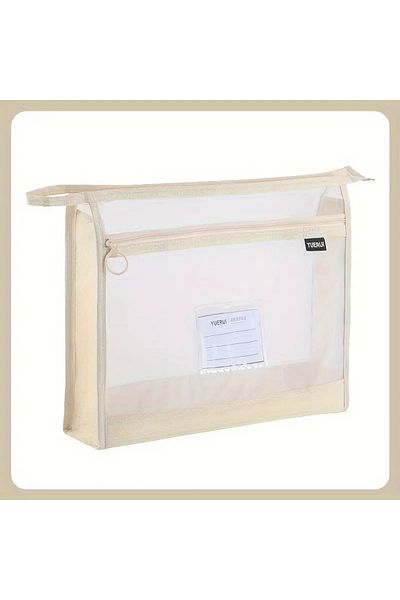 DANİSKA Wide A4 Mesh File Organizer Double Zip - Durable Linen, School & Office Supplies