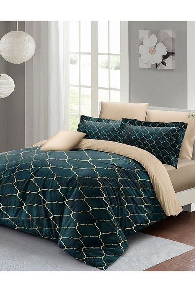 MonoHome Double Duvet Cover Set Special Woven Cotton Satin Gold Line