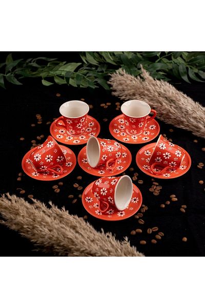 sharpart Sharp&art Ceramic 6-Piece Flower Garden Series Hand Embroidered Coffee Cup Set