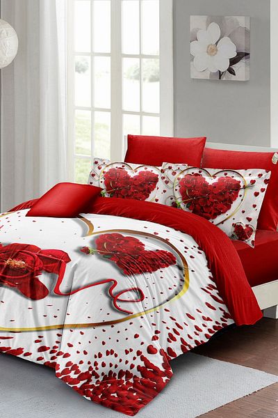 MonoHome Valentine's Day Special Double Duvet Cover Set Cotton Satin Love Feather