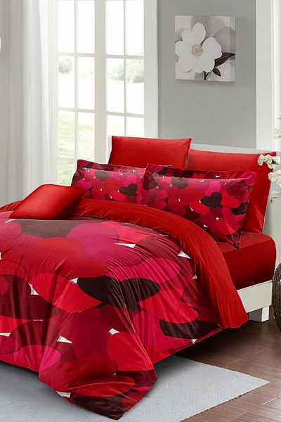 MonoHome Valentine's Day Special Double Duvet Cover Set Cotton Satin Red for Love
