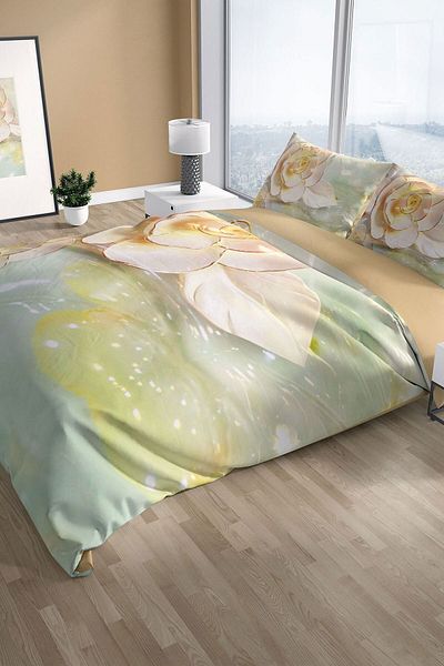 PerlaSera Silvery 3d Cotton Satin Double Duvet Cover Set