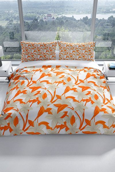 PerlaSera Orange 3d Cotton Satin Double Duvet Cover Set