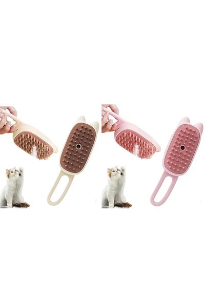 justie pet Pink-Beige Cat Design Handled Steam Washing Brush