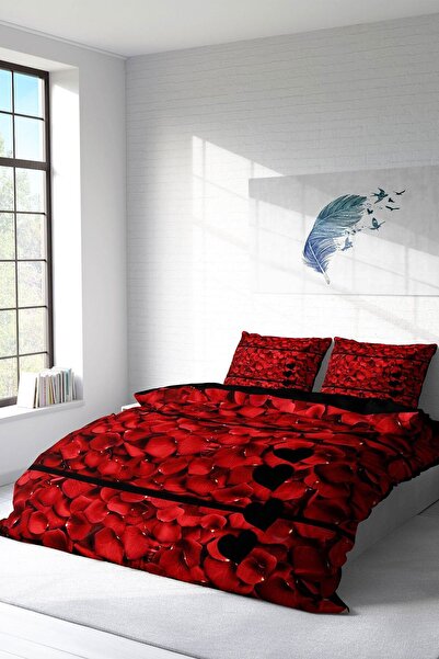 PerlaSera 3D Special Design Duvet Cover Set - Tightly Woven Cotton Satin, Rose Feather